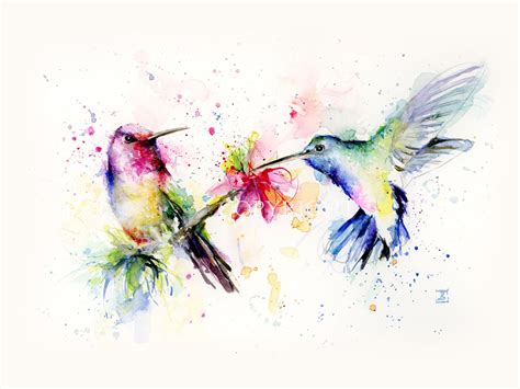Hummingbirds Watercolor Art Print From Original Painting Etsy Hummingbird Art Drawing
