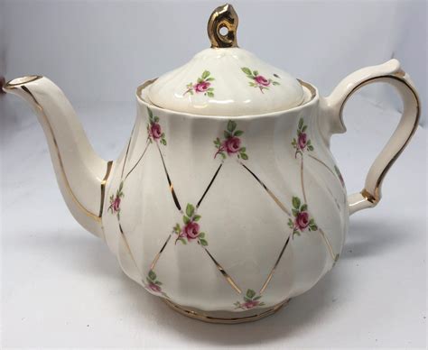 Sadler Fine China Tea Set Teapot Creamer Open Sugar Roses K Gold Gilt