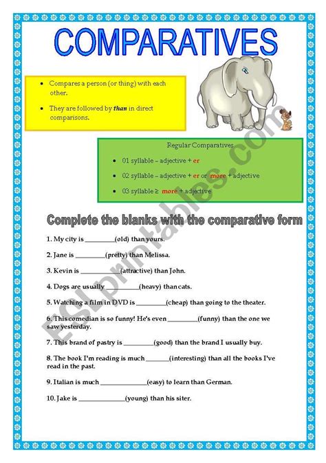 Comparatives Esl Worksheet By Patyht
