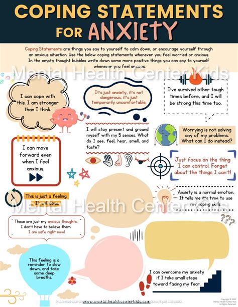 Coping Statements For Anxiety Mental Health Center Kids