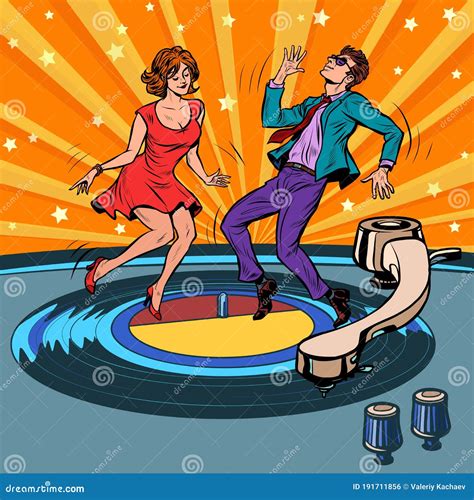 Couple Dancing Swing Or Rock And Roll Vector Illustration