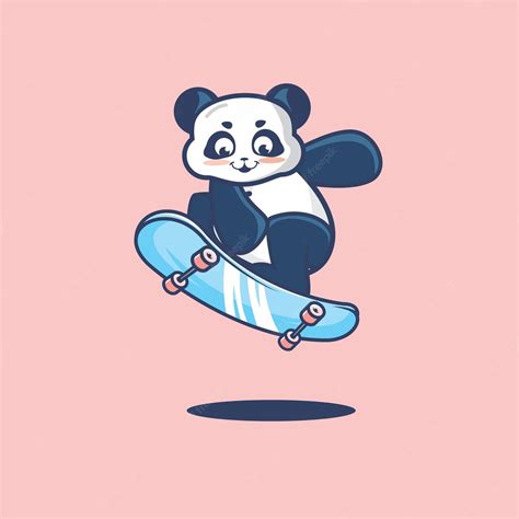 Premium Vector Cute Panda Jumping With Skateboard