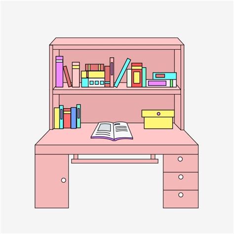 Pink Desk Vector Art Png Cartoon Pink Desk Illustration Pink Desk