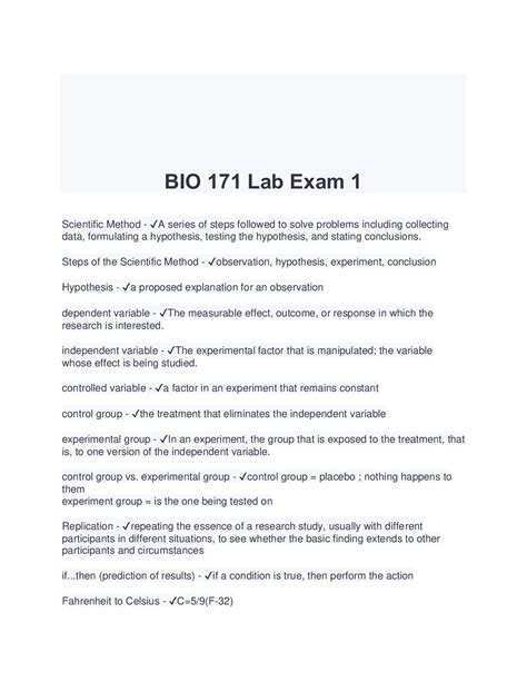 Bio 171 Lab Exam 1 Latest 20232024 Complete Solutions Browsegrades