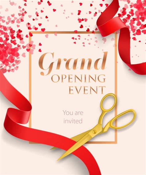 Grand Opening Event Lettering With Red Ribbons Eps Vector Uidownload