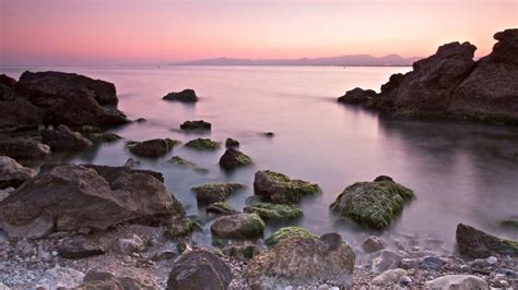 Rocks Stones Ocean Moss Hd Wallpaper Nature And Landscape Wallpaper