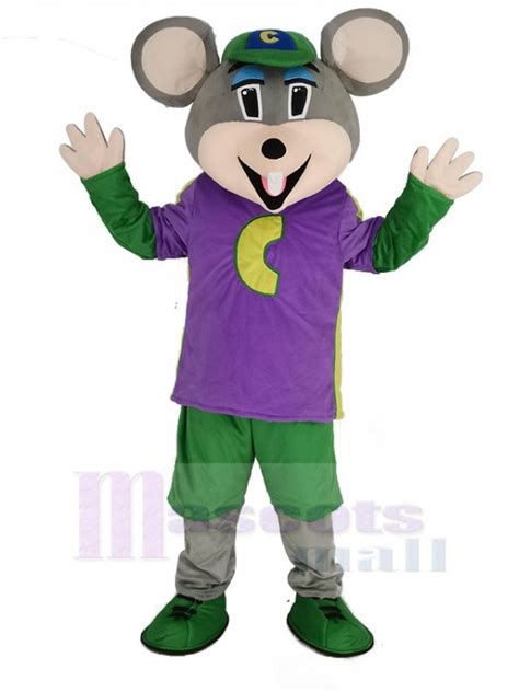 Chuck E Cheese Mascot Costume Mouse With Purple T Shirt Cartoon