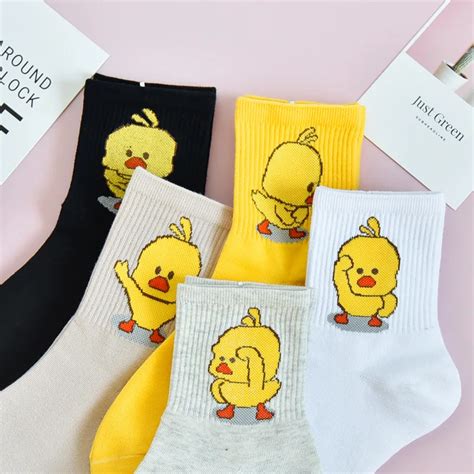 5pairsset Harajuku Duck Animal Socks Short Cartoon Patterned Ankle