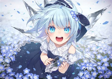 Fondos De Pantalla Anime Chicas Anime Ojos Azules Touhou Pelo Azul Flor En El Pelo