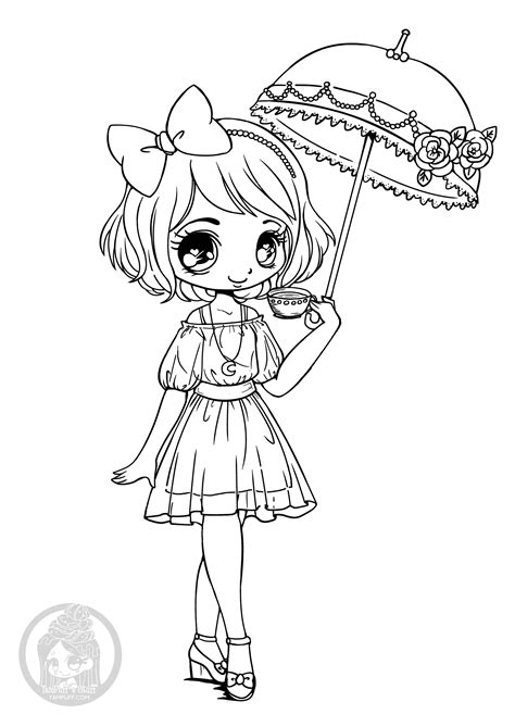 The Girl With The Umbrella Kawaii Kids Coloring Pages
