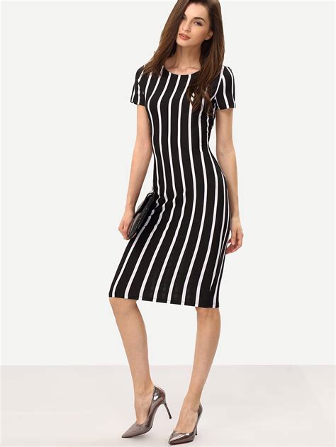 Vertical Striped Long Sheath Dress Sheinsheinside