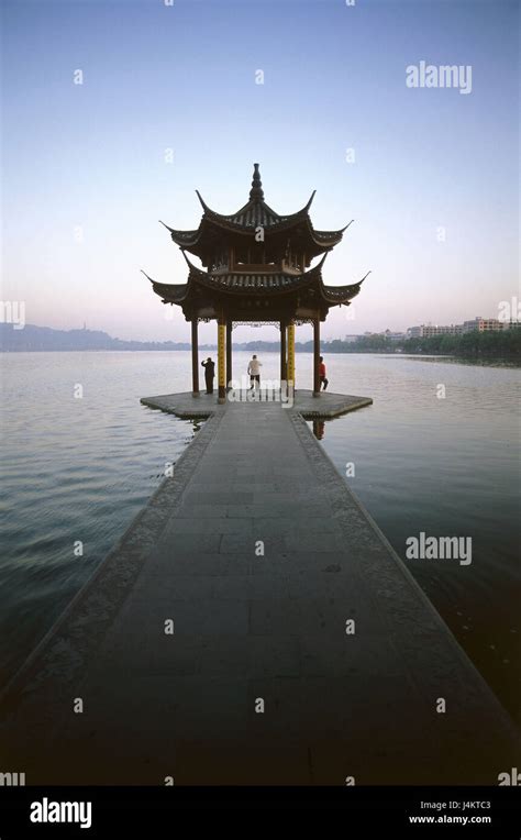 China Zhejiang Province Hangzhou West Lake Pavilion People Asia