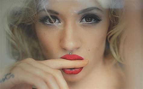 5760x1080px Free Download Hd Wallpaper Women Tattoo Face Blonde Pierced Lip Natasha