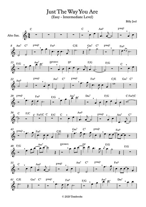 Just The Way You Are Easy Intermediate Level Alto Sax Billy Joel Saxophone Sheet Music