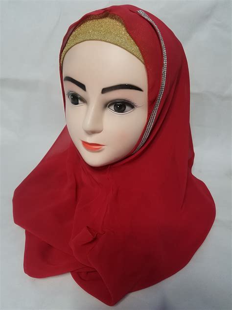 fancy two loops chiffon instant hijab red suzain hijabs