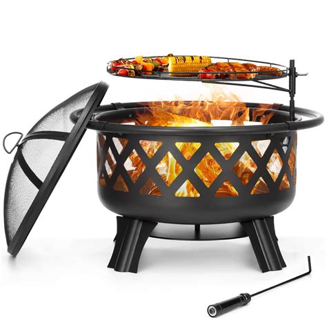 Singlyfire 30 Inch Fire Pits For Outside With Grill Outdoor Fire Pits Wood Burning Large Firepit