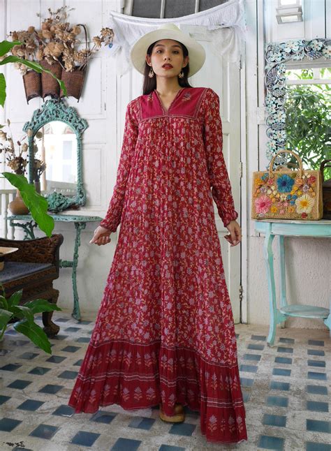 Rare Vintage Phool Indian Gauze Maxi Dress Gauze Maxi Dress Maxi Dress Red Long Sleeve Dress