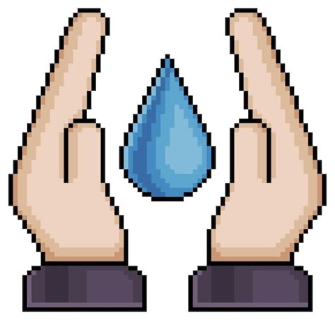 Premium Vector Pixel Art Hands Holding Water Drop Vector Icon For