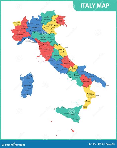 El Mapa Detallado De La Italia Con Las Regiones O Estados Y Ciudades