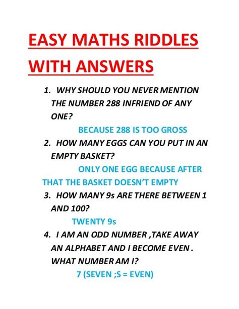 Easy Maths Riddles With Answers Riddles With Answers Math Riddles