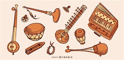 India Music Instruments Collection Vector Download