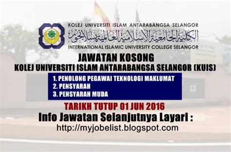 Kami mempelawa pemohon warganegara malaysia yang berumur tidak kurang dari 18 tahun pada tarikh tutup iklan yang. Jawatan Kosong di Kolej Universiti Islam Antarabangsa ...