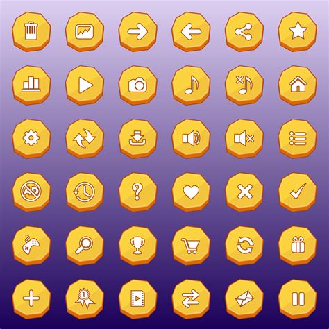 Gui Buttons Flat Set Design Deluxe Shape For Games Color Yellow Vector