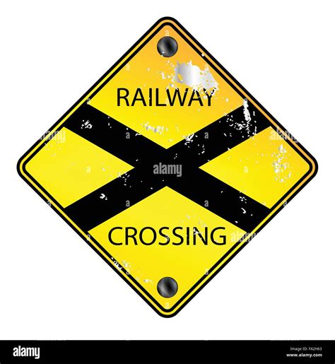 Yellow Railway Crossing Traffic Sign Over A White Background Stock
