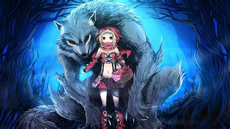 1920x1080 Resolution Anime Version Of Little Red Riding Hood And Gray