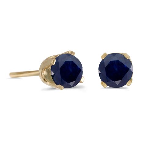 14k Yellow Gold 4 Mm Round Sapphire Stud Earrings