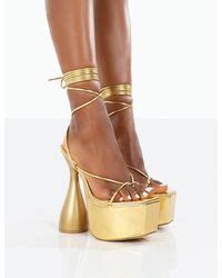 Public Desire Synthetic Glow Girl Wide Fit Gold Pu Lace Up Platform