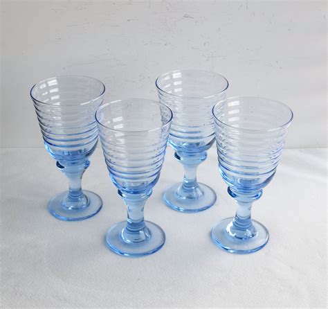 Set Of 6 Blue Libbey Sirrus Goblets Blue Wine Glasses Vintage Etsy