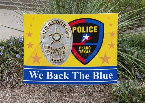`we Back The Blue` Sign Outside Police Department In Plano Texas