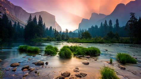 Download Wallpaper 2560x1440 Sunrise Yosemite National Park Stream