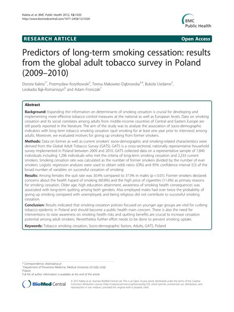 pdf predictors of long term smoking cessation results from the global adult tobacco survey in