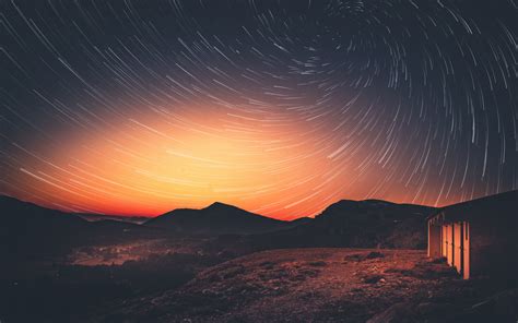 Download 1440x900 Wallpaper Sunset Milky Way Star Trails Dusk Night