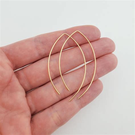 Thin Solid Gold Open Hoop Threader Earrings K K K Gold Etsy