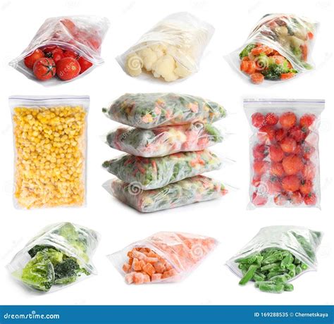 Set Of Different Frozen Vegetables In Plastic Bags Stock Image Image