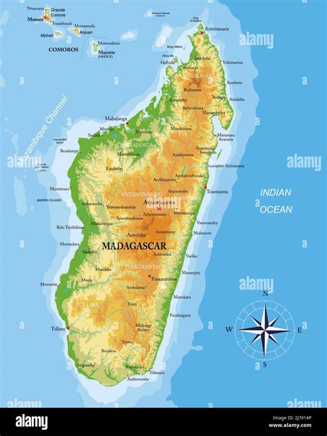 Carte Physique Très Détaillée De Madagascar En Format Vectoriel Avec
