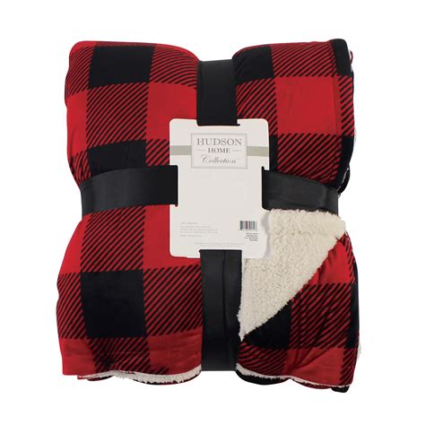 Hudson Home Collection Mink Blanket With Sherpa Buffalo Plaid Throw
