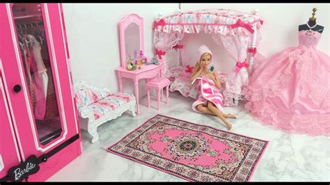 How to make a miniature doll bedroom with furniture for a dollhouse: Barbie Bedroom Morning Routine Barbie Spa to Fab باربي ...