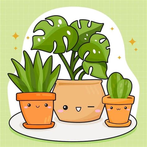 Free Vector Hand Drawn Kawaii Plants Illustration In 2023 Plant