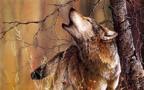 Animals Wolves Wolf Artistic Paintings Howl Nature Trees Forests