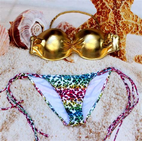 Hot Metallic Gold Bikini Brazilian Swimwear Super Push Up Bikinis Women