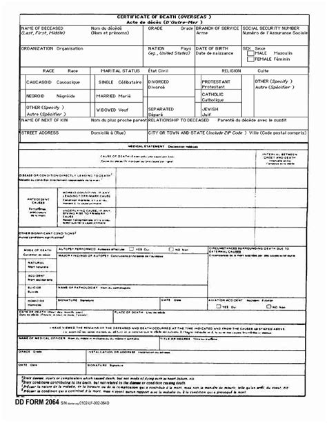 Dd Form 2064 Certificate Of Death Overseas Forms Docs 2023