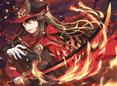 Wallpaper Fire Fate Grand Order Smiling Katana Demon Archer