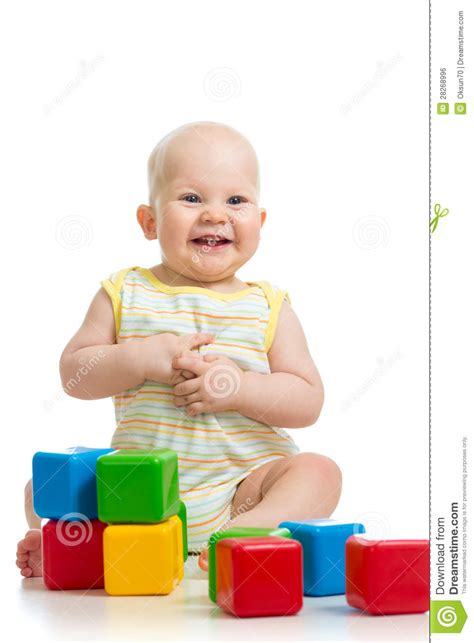 Baby Boy Playing With Building Blocks Stock Photo Image Of Childhood