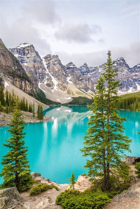 View At The Moraine Lake In Canadian Rocky Mountains Near Banff Stock