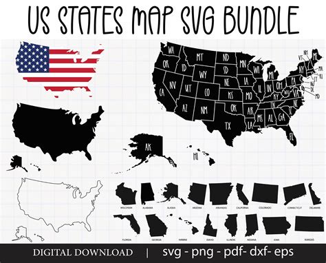 Usa Map Svg Files Usa Map Bundle Svg 50 States Svg Bundle Etsy Canada