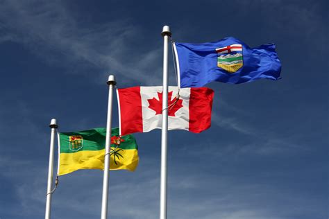 Flags Of Canada Alberta And Saskatchewan In Lloydminster Image Free
